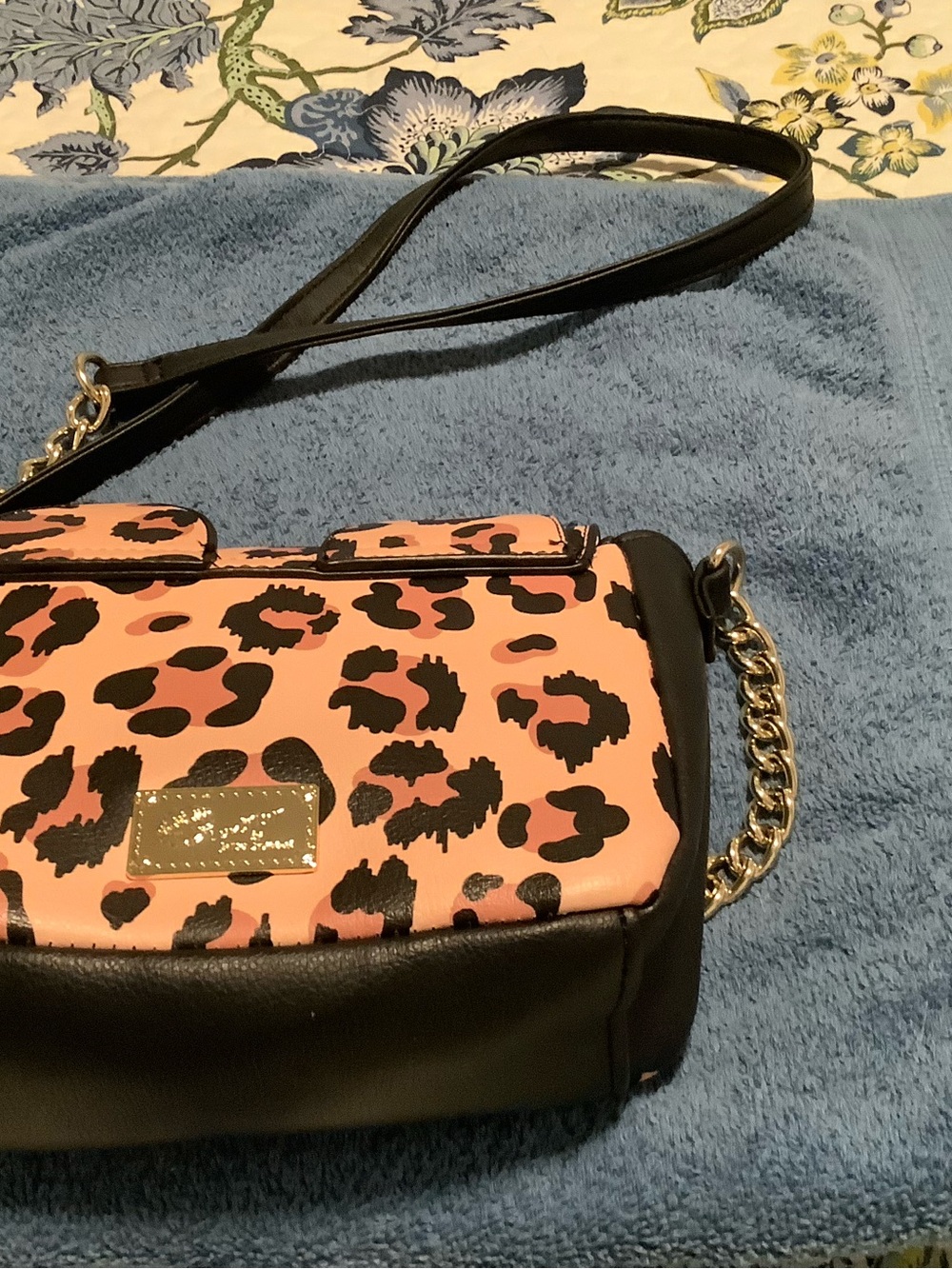 Betsey Johnson Tan Leopard Crossbody with Black Trim